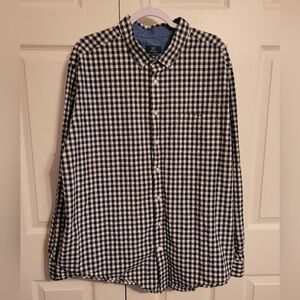 George blue gingham men's long sleeve button up shirt 3XL